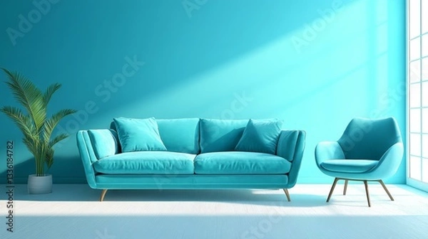 Fototapeta Modern Turquoise Living Room Interior Design