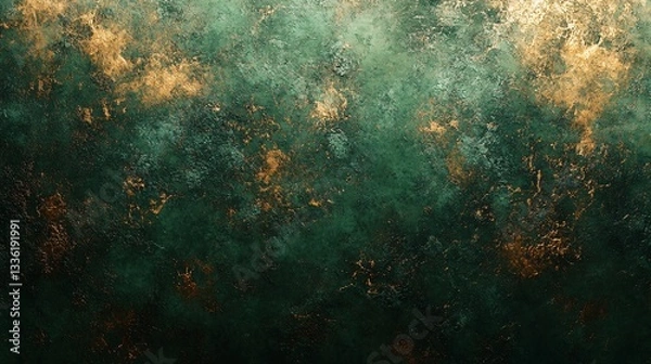 Fototapeta An abstract textured background of green and gold colors