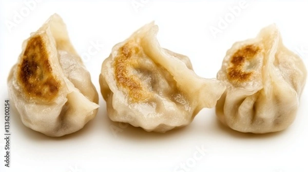 Obraz Steamed chive chinese dumplings  on a white background