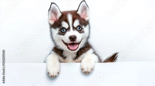 Fototapeta Cute husky puppy dog , isolated on white background