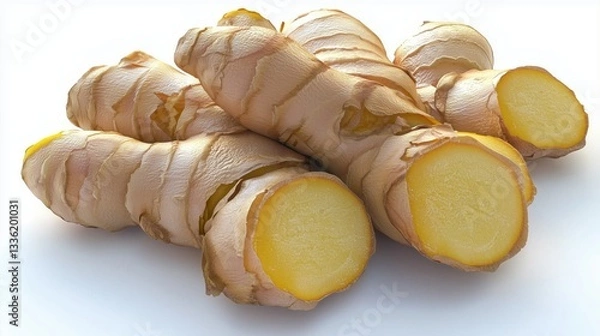 Fototapeta Fresh ginger root isolated on a clean white background