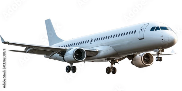 Fototapeta [Transparent Background PNG]White Airplane in Flight against White Background