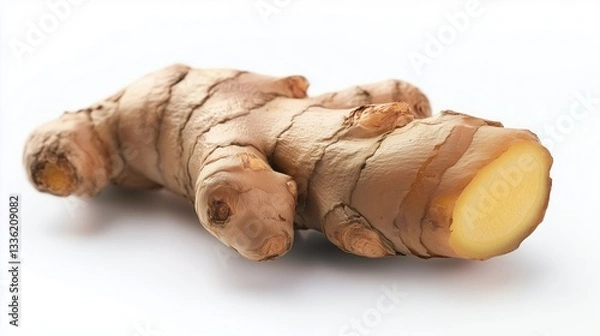 Fototapeta Fresh ginger root isolated on a clean white background