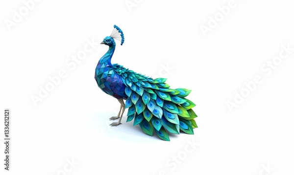 Obraz Peacock low poly bird background with abstract polygonal digital design