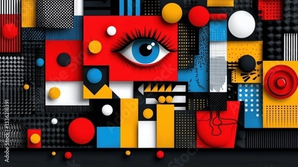 Fototapeta Abstract Art Composition with Eye Motif in Bold Colors and Geometric Patterns