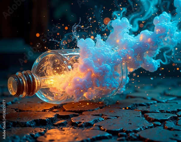 Fototapeta Holographic smoke wisps trapped in resin layers, creating an apothecary bottle illusion with ethereal, translucent textures.
