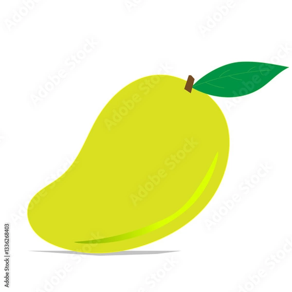 Fototapeta Fresh yellow mango with leaf illustration art