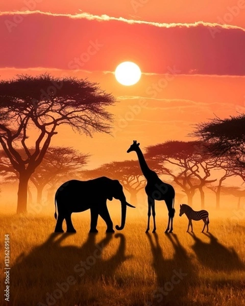Obraz giraffe at sunset