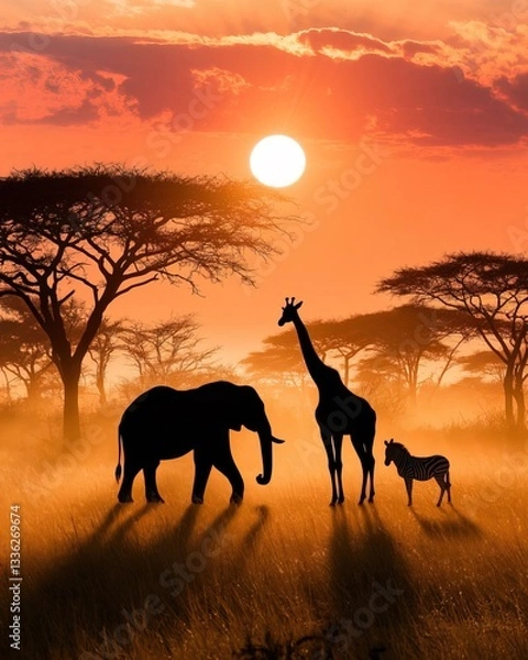 Obraz giraffe at sunset