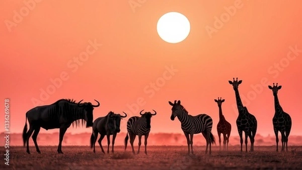 Obraz giraffe at sunset