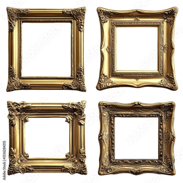 Fototapeta [Transparent Background PNG]Gold Decorative Picture Frames Set