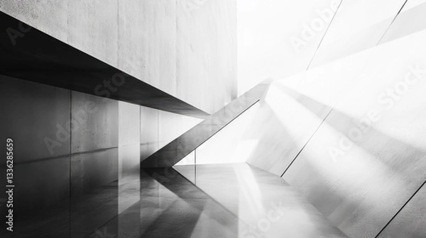 Fototapeta Abstract composition of sharp glass-like structures creating a dynamic perspective in black and white