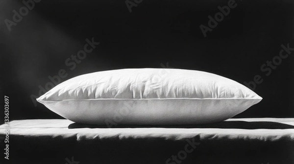 Fototapeta Studio shot of a white pillow on a dark surface with dramatic lighting
