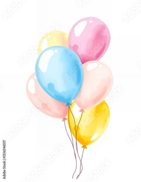 Obraz Colorful Watercolor Balloons Floating for Celebration and Birthday Illustration
