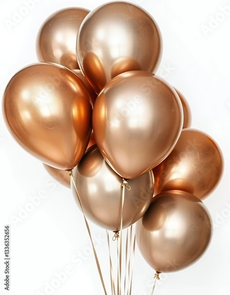 Obraz Bunch of Metallic Bronze Balloons Floating on White Background Decoration