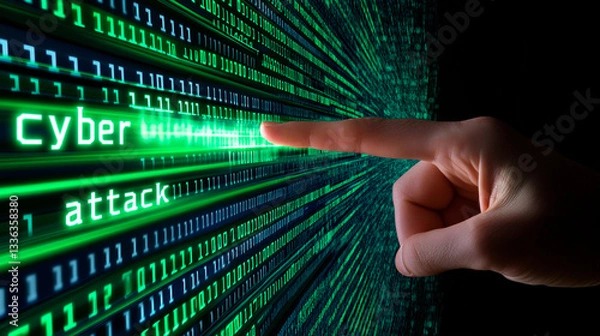 Obraz Cybersecurity Concept with a Finger Touching "Cyber Attack