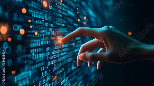 Obraz Futuristic Digital Interface with a Finger Interacting with Data