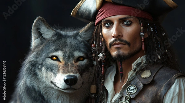 Obraz Pirate with Wolf