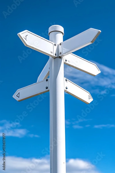 Fototapeta Directional signpost with multiple arrows under a clear blue sky in a sunny location