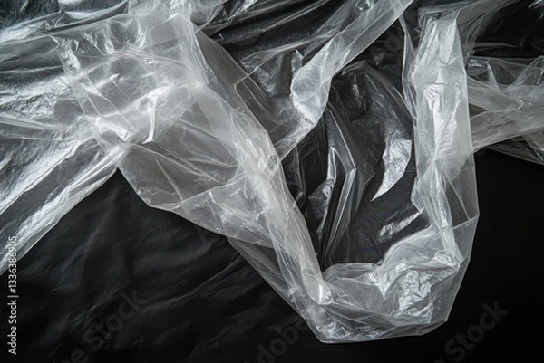 Fototapeta Crinkled translucent plastic sheet on a dark background.
