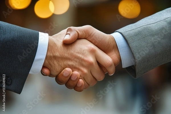 Fototapeta two businessman shaking hands symbolizing a deal
