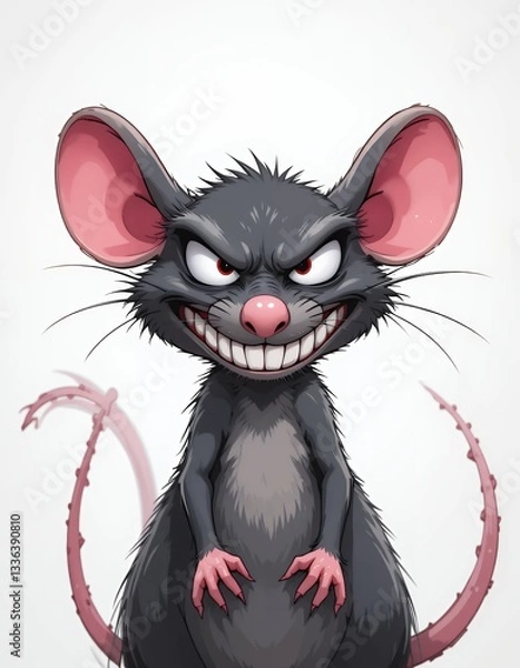 Obraz Cartoon Rat Character with Grin and Red Eyes Illustration