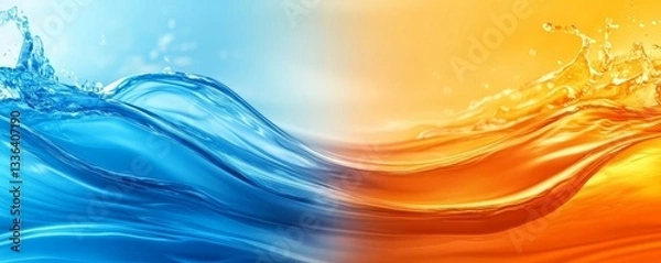 Fototapeta Abstract colorful blue orange complimentary colors and gradients waves, colored water, liquid texture background panorama banner for web design backdrop wallpaper