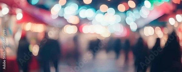 Fototapeta Christmas background - Defocused bokeh Christmas Fair lights on christmas market