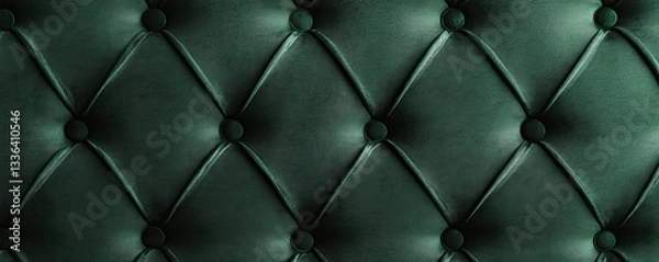 Fototapeta Abstract dark green retro vintage sofa textile fabric texture background  - Upholstered velours velvet furniture in the classic style of stiching rhombus with button, diamond quilted, seamless