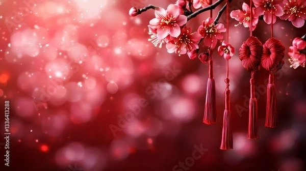 Obraz red cherry blossom