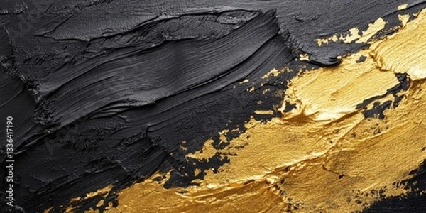 Fototapeta Abstract gold black painted acylic or oil painting texture on canvas background