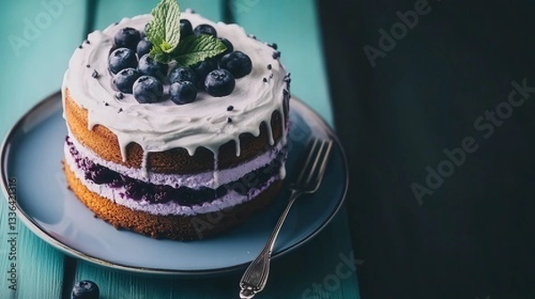 Obraz A Delectable Blueberry Cake with Layers of Delightful Flavors
