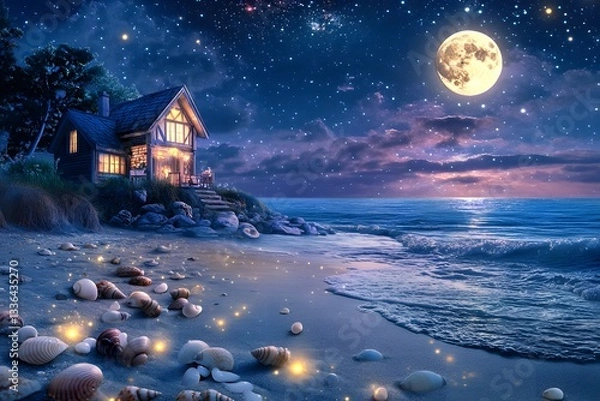 Obraz Seaside beach at night