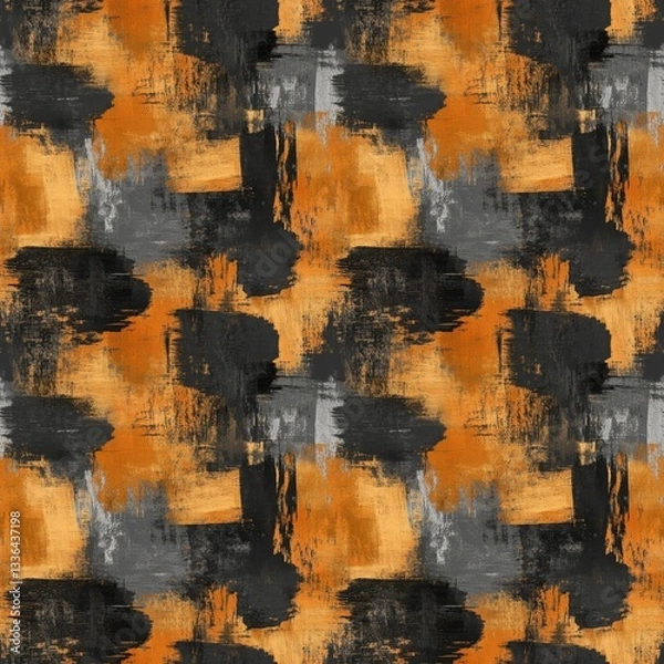 Fototapeta Burnt Sienna, Gold, and Charcoal Grey Abstract Brushstroke Seamless Pattern