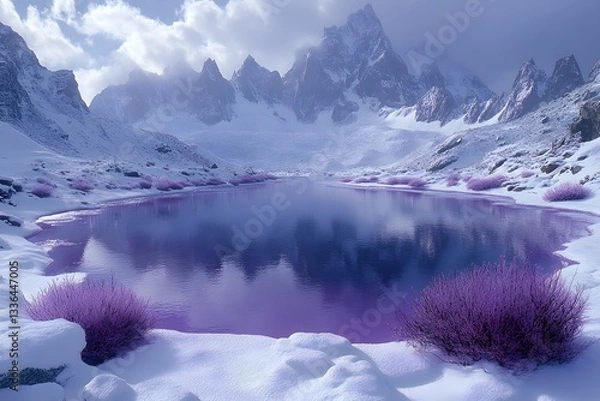 Fototapeta Purple lake and mountain