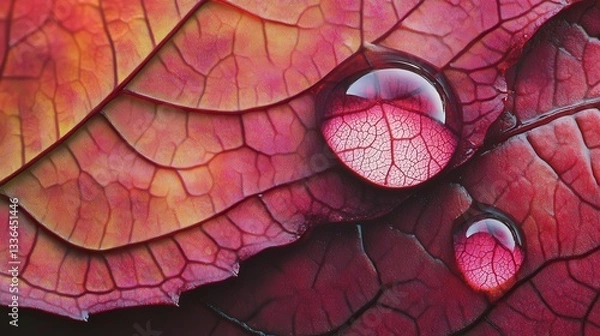 Fototapeta Dew drop on a beautiful leaf. Selective focus.