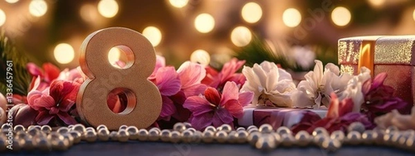 Obraz figure 8 gift and flowers. Selective focus.