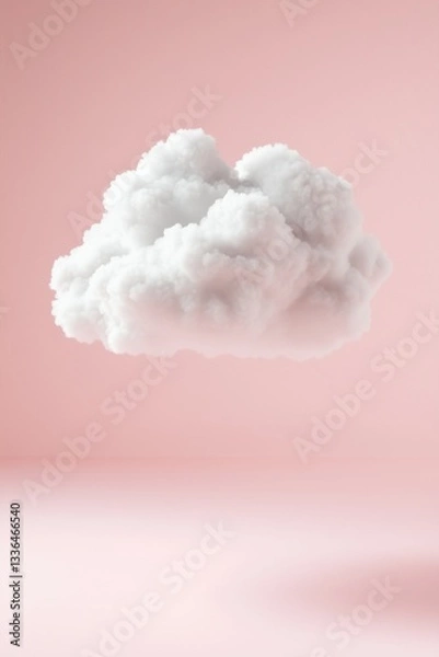 Obraz Surreal Floating White Cloud with Soft Fluffy Texture Against Minimalist Pink Background for Dreamy and Fantasy-Themed Creative Designs