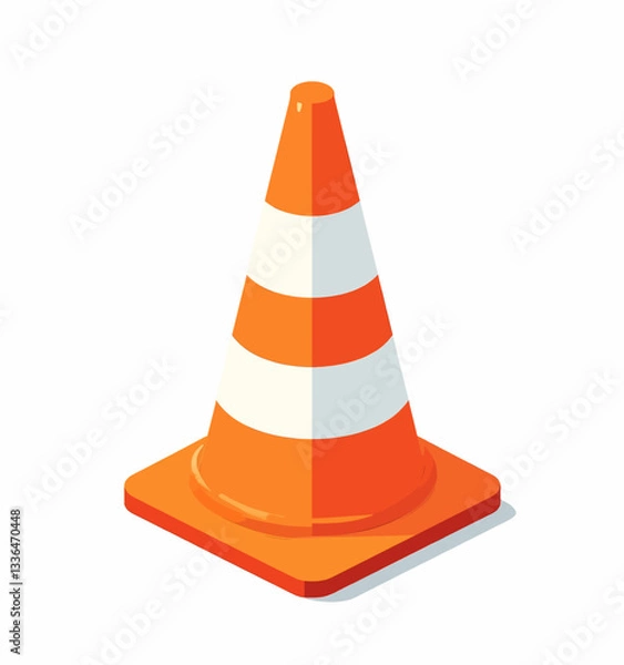 Obraz Orange & White Striped Traffic Cone, Isometric View