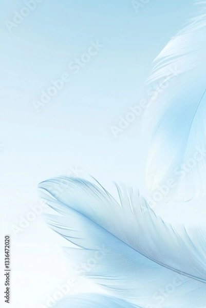 Obraz Soft blue feathers floating in the air against a light pastel background, symbolizing lightness, freedom, and tranquility in nature