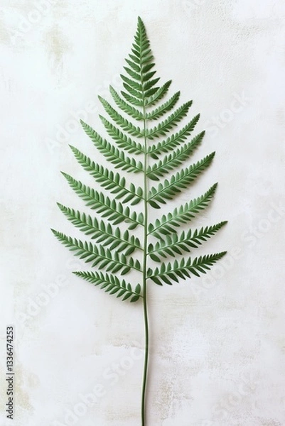 Obraz Single green fern leaf with intricate details on a textured neutral background for botanical, nature-inspired, and minimalist design concepts