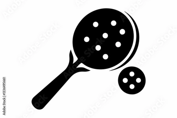 Fototapeta pickleball paddle with ball line art silhouette vector illustration