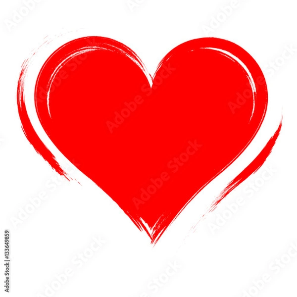 Fototapeta Vector Heart shape frame with brush painting isolated on white background
