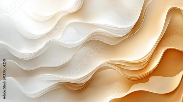 Fototapeta Luxurious Abstract Layered Waves Background in White and Gold Tones