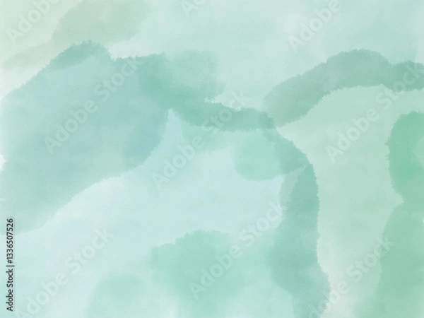 Fototapeta 緑、青緑の水彩画の背景、水面、壁紙