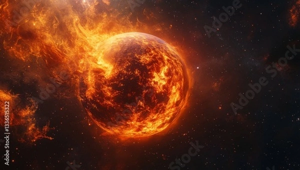 Fototapeta Burning planet in a cosmic inferno