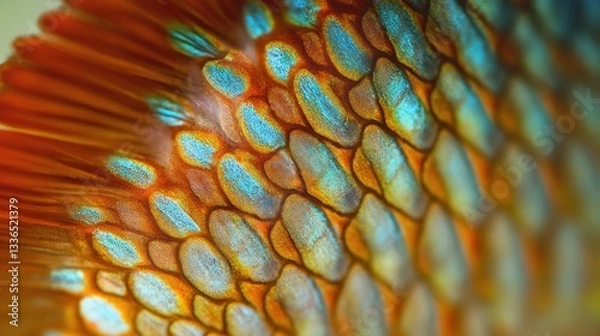 Fototapeta Intricate patterns of fish scales, a mesmerizing macro shot of aquatic beauty