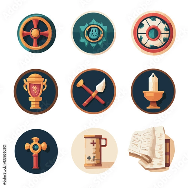 Obraz Set of Nine Vector Icon Illustrations in Flat Design Style