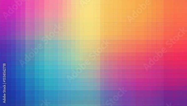 Fototapeta Abstract background featuring a soft, pixelated gradient of multiple vibrant, contrasting colors.

