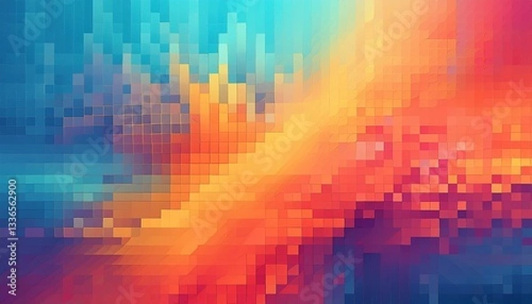 Fototapeta Abstract background featuring a soft, pixelated gradient of multiple vibrant, contrasting colors.

